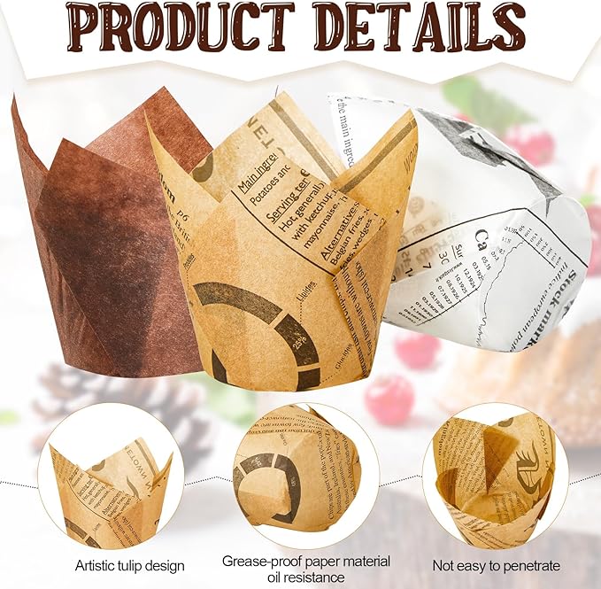 800 Pcs Tulip Cupcake Liners Baking Cups Muffin Baking Cupcake Liners Wrappers Greaseproof Tulip