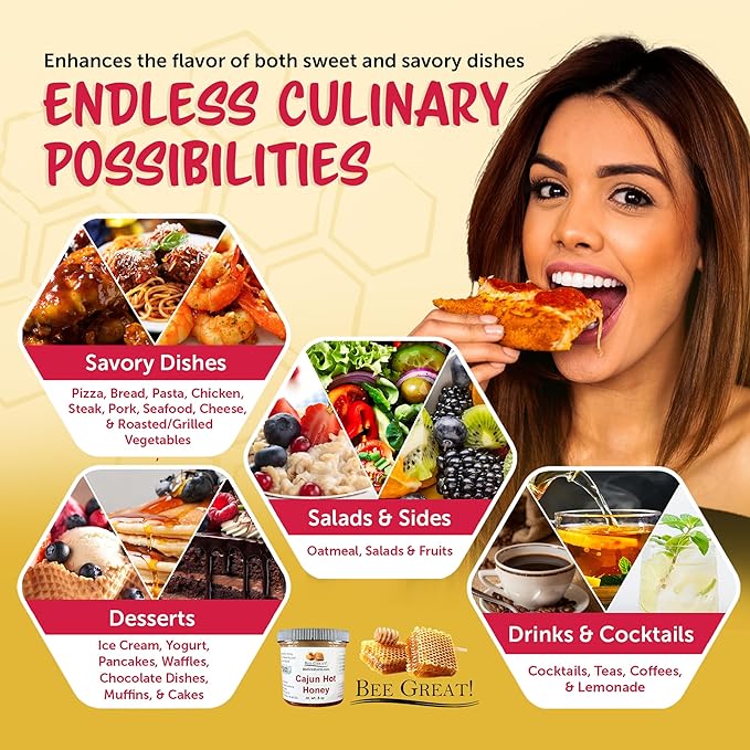 Bee Great Cajun Hot Honey – Sweet & Spicy Honey Infused with Cajun Peppers – Perfect for Pizza