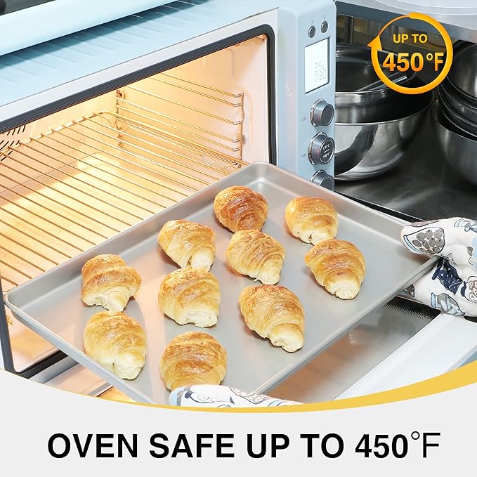 HONGBAKE Half Baking Sheet Pan Set of 2, Nonstick Cookie Sheet for Oven, Heavy Duty 1/2 Commercial