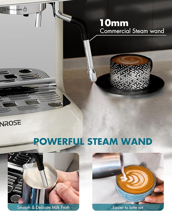Espresso Machine With Grinder, 20 Bar Espresso Machine with Milk Frother Steam Wand, Espresso