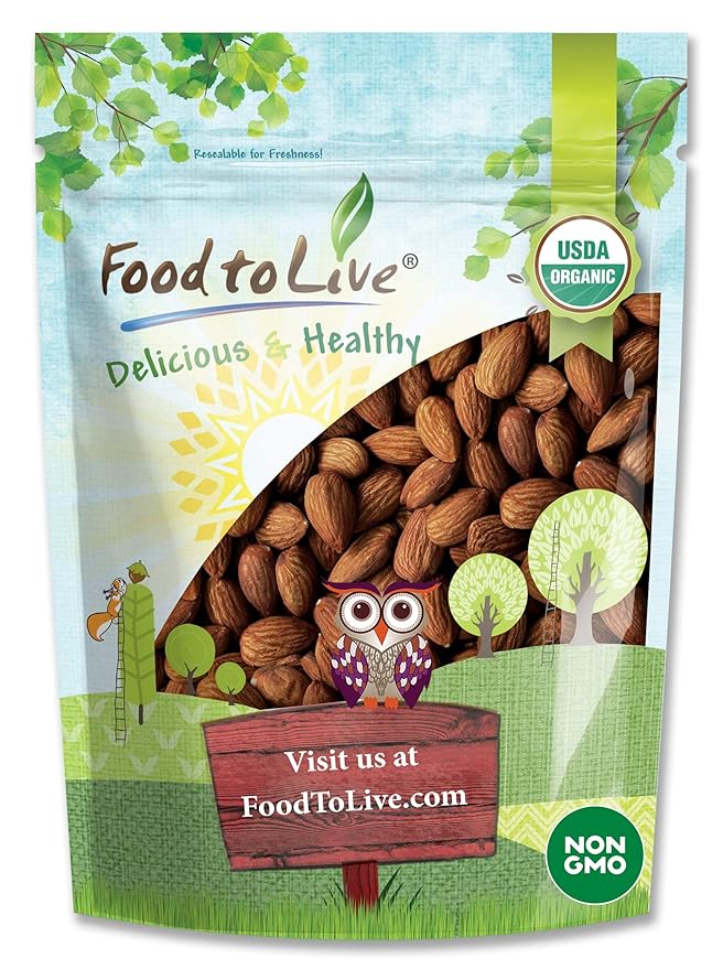 Food to Live Organic Dry Roasted Almonds, 12 Ounces – Non-GMO, Unsalted, Vegan, Keto, Paleo