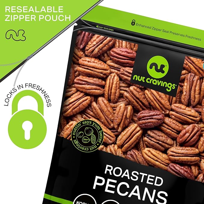 NUT CRAVINGS - Pecans Halves, Roasted & Unsalted, No Shell (32oz - 2 LB) Bulk Nuts Packed Fresh in