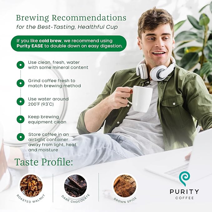 Purity Coffee EASE Dark Roast Low Acid Organic Coffee - USDA Certified Organic Specialty Grade