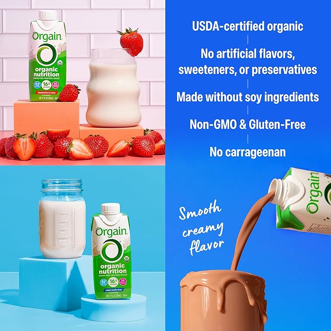 Orgain Organic Nutritional Protein Shake, 16g Grass Fed Whey Protein, Meal Replacement, 20 Vitamins