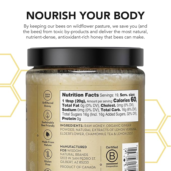 Drizzle Ginger Shine Raw Honey - All Natural Pure Raw Honey with Organic Ginger, Unfiltered &
