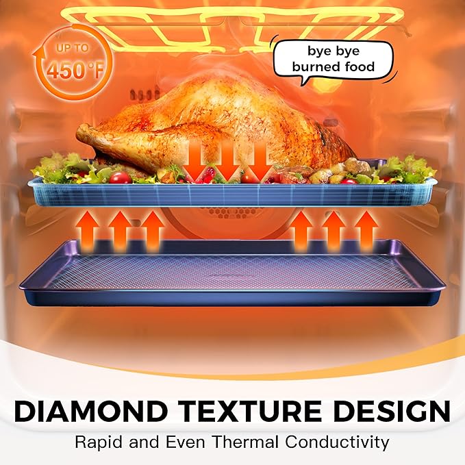 HONGBAKE 9-Piece Baking Pans Set Nonstick, Stackable Non Toxic Bakeware Sets with Diamond Texture