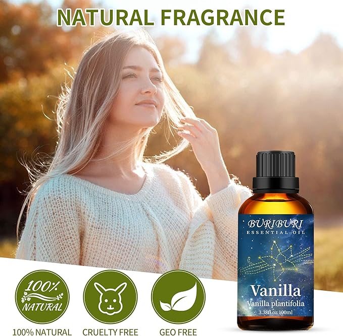 BURIBURI 100ML Vanilla Essential Oil, 100% Pure Undiluted Aromatherapy Vanilla Oil 3.38fl.oz for