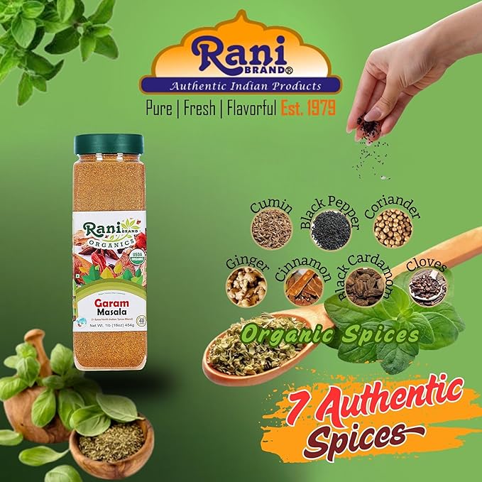 Rani Organic Garam Masala (7-Spice North Indian Spices Blend) 16oz (1lb) 454g PET Jar ~ All Natural