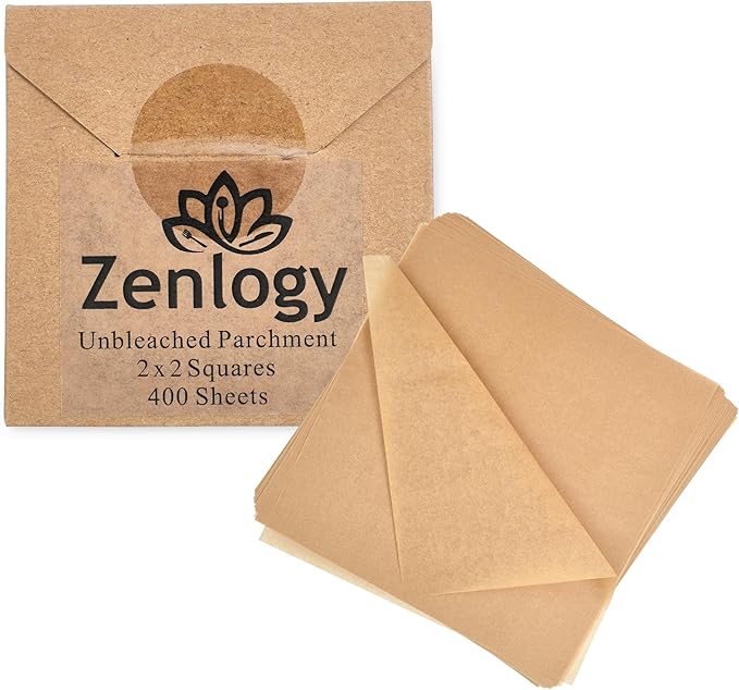 Zenlogy Unbleached Parchment Paper Squares 2x2 (400 Sheets) - Perfect for Storing Freezing
