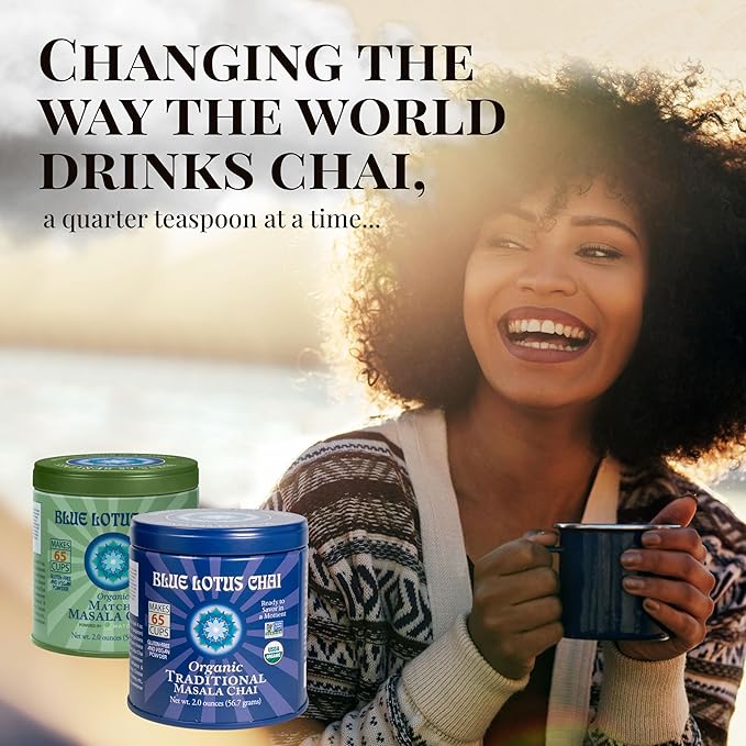 Blue Lotus Chai Tea - Fully Organic Traditional Masala Chai - Makes 65 Cups - 2 Ounce Masala Spiced