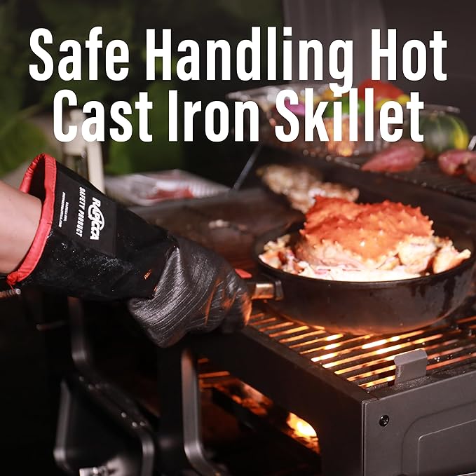 RAPICCA 932°F Heat Resistant BBQ Grill Gloves: Oil Resistant Waterproof for Smoking Grilling