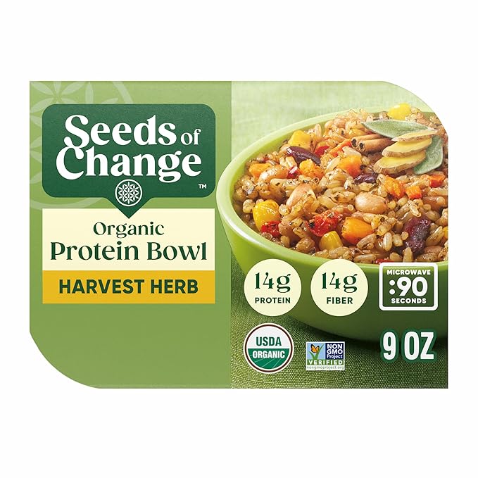 SEEDS OF CHANGE Organic Protein Bowl Harvest Herb, Prepared Entr챕e, Microwave in 90 Seconds, 9 oz