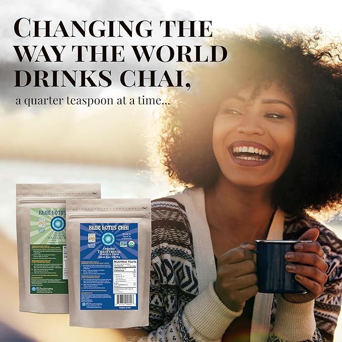 Blue Lotus Chai – Fully Organic Traditional Masala Chai - Makes 265 Cups – Just Add Hot Water, No