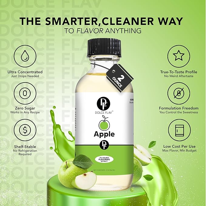 Dolce Flav Apple Extract (Oil-Soluble) ??Kosher, Sugar-Free, Concentrated Crisp Apple Flavoring for