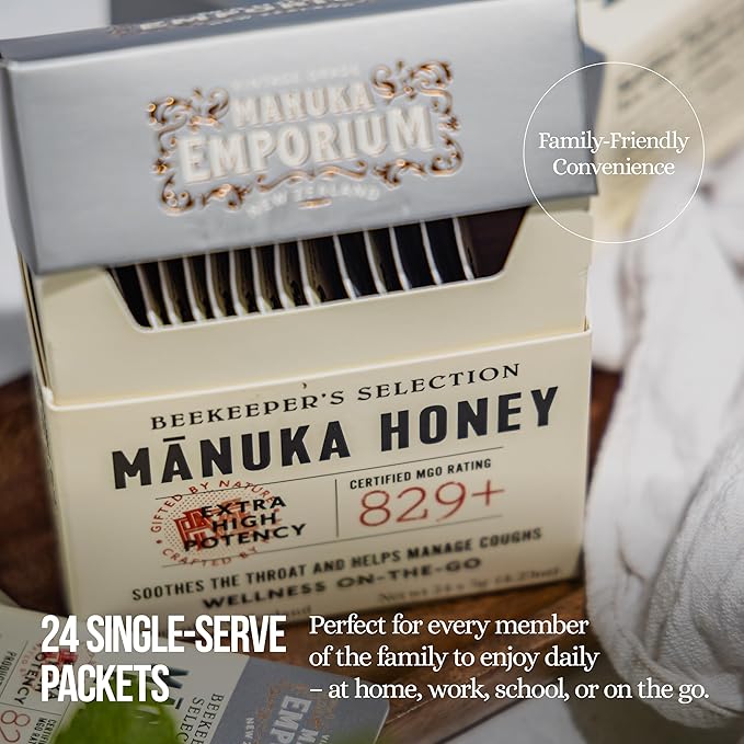 Manuka Emporium Raw Manuka Honey Packets MGO 829+ | 24 x 0.18oz Extra-Potent Snaps | Certified