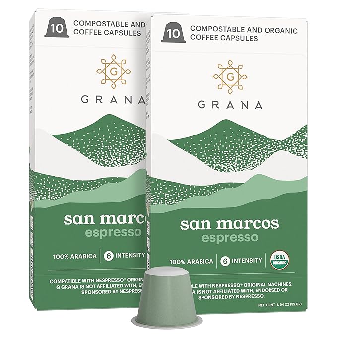 G GRANA Coffee Pods, Compatible with Nespresso OriginalLine, 20 Pack, Medium Roast, USDA Organic