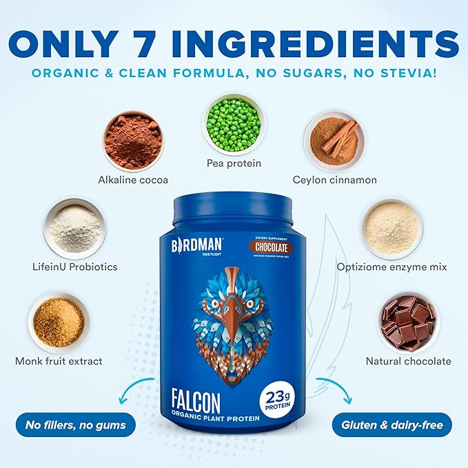 Falcon Vegan Protein Powder Organic, Stevia & Sugar Free, Plant Based Protein, Low Carb, Dairy