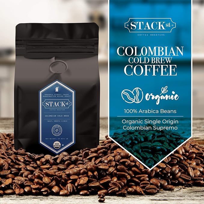 Organic Cold Brew Coffee Coarse Ground 1 LB - Colombian Supremo Reserve Flavor Dark Roast Coarse