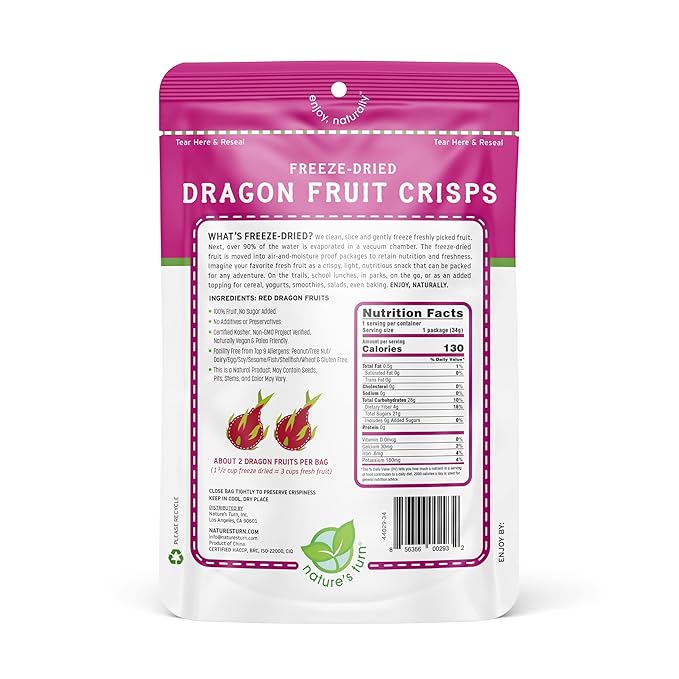 Nature???Turn Freeze-Dried Fruit Snacks, Dragon Fruit Crisps, Pack of 2 (1.2 oz Each)