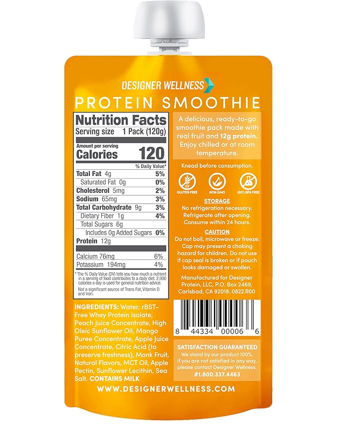 Designer Wellness Protein Smoothie, Real Fruit, 12g Protein, Low Carb, Zero Added Sugar