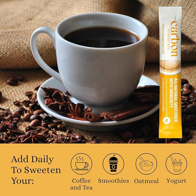 Carbon Sweeteners Stevia Sweetener Packets with Turmeric for Immunity Boosting - Supports Overall