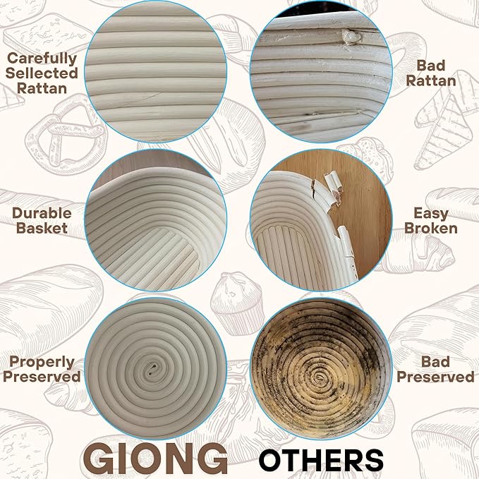 Banneton Bread Proofing Basket 2 pack 9 inch Round Basket with Liner, Bread Proofing Basket Perfect