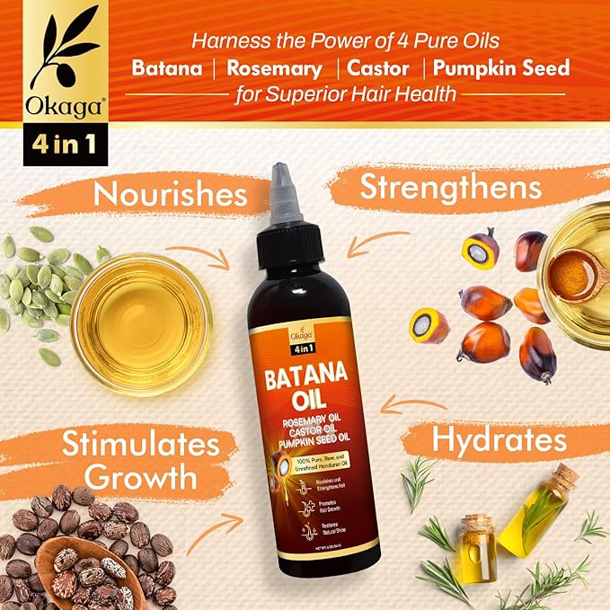 Batana Oil for Hair Growth with Rosemary, Castor, and Pumpkin Seed Oils, 100% Pure Unrefined