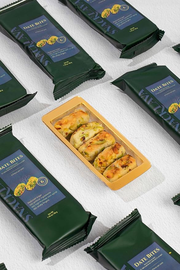 Snacklava Pistachio Date Bites with Cardamom - 6 Pack (3 Pieces per Pack) - Pistachio and Date
