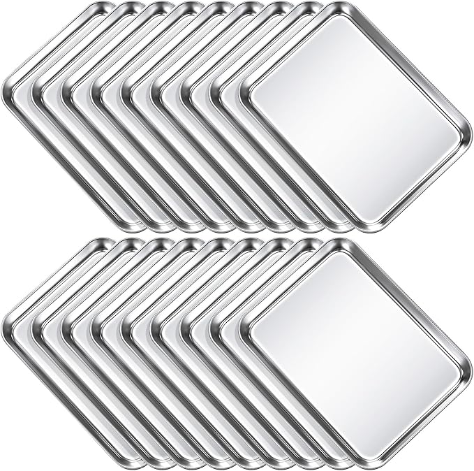 18 Pcs Baking Sheet Pan Set 9 x 6.7 x 1 Inches Cookie Sheet Small Toaster Oven Stainless Steel Tray