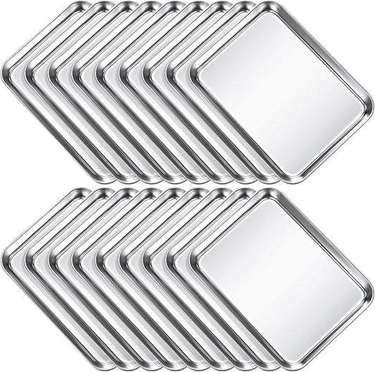 18 Pcs Baking Sheet Pan Set 9 x 6.7 x 1 Inches Cookie Sheet Small Toaster Oven Stainless Steel Tray