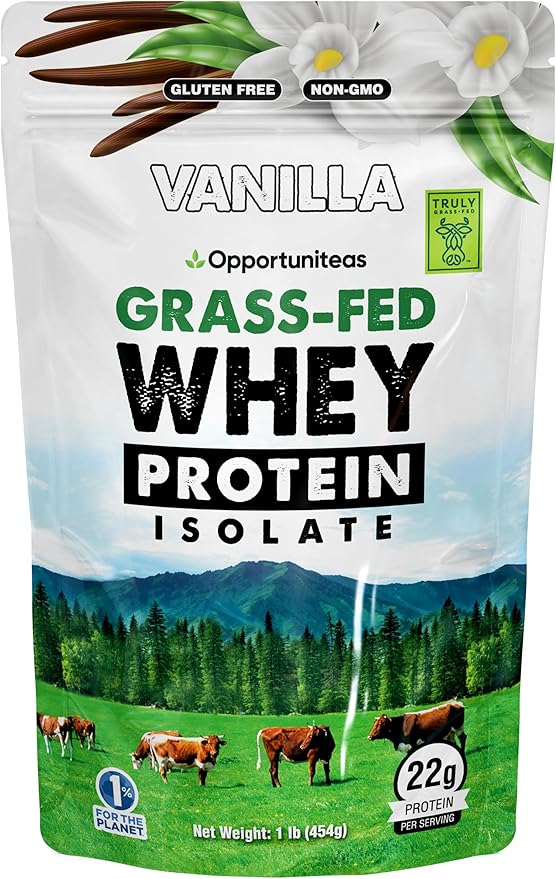 Opportuniteas Grass Fed Vanilla Whey Protein Isolate Powder - 22g Protein Powder Without Artificial