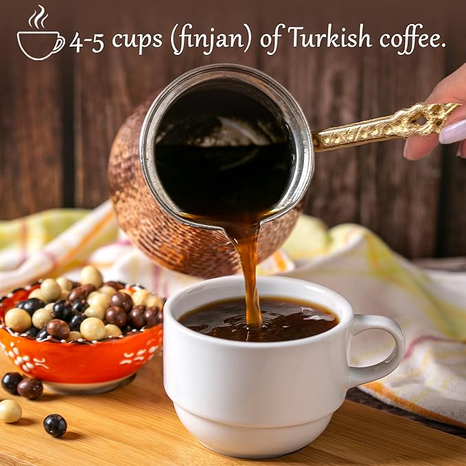 Volarium Turkish Coffee Pot, Greek Arabic Coffee Maker, Hammered Copper Coffee Cezve, Stove Top