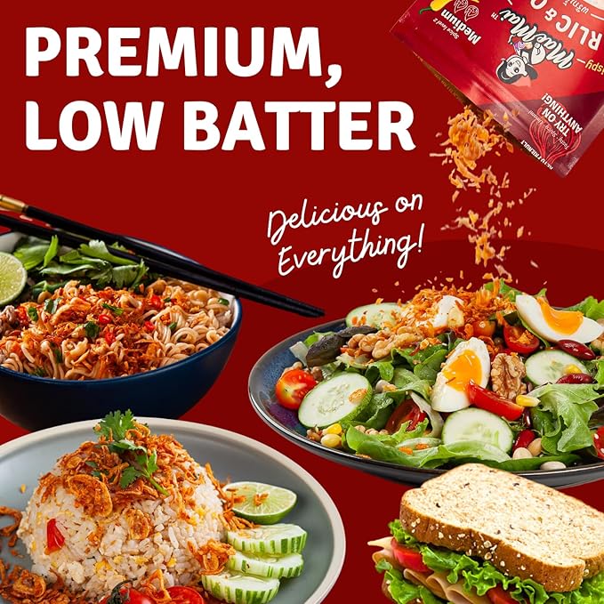 MaeMai Medium Spice (SPICY) - Crispy Onions & Garlic Flakes - Crunchy All-Purpose Seasoning, Keto