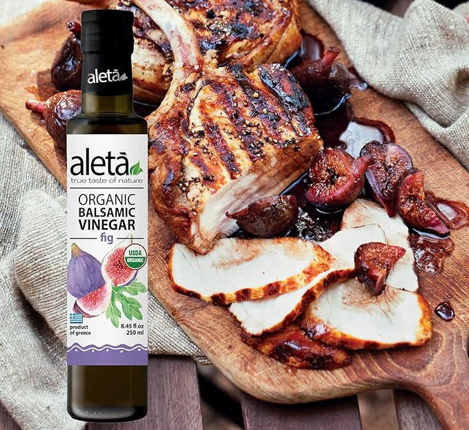 Aleta Farms Fig Balsamic Vinegar, Greek Organic Flavored Vinegar, USDA Organic, Perfect for Salad