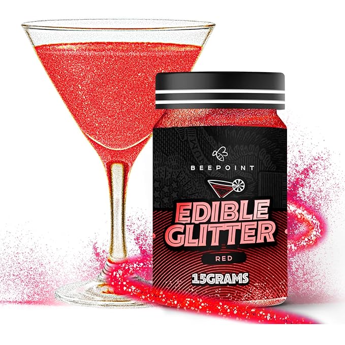 BeePoint Red Edible Glitter for Drinks 15g - Food Grade, Vibrant Color Shimmer Powdered Dust for