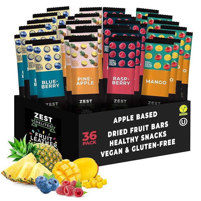 Fruit Snacks by Zest Delites, Fruit Leather Bars, Healthy Snacks for Adults & Kids, Vegan, Dried