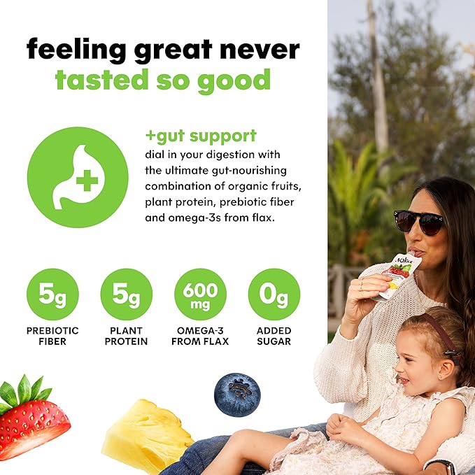 Noka Superfood Fruit Smoothie Pouches Variety Pack, Healthy Snacks with Flax Seed, Plant Protein