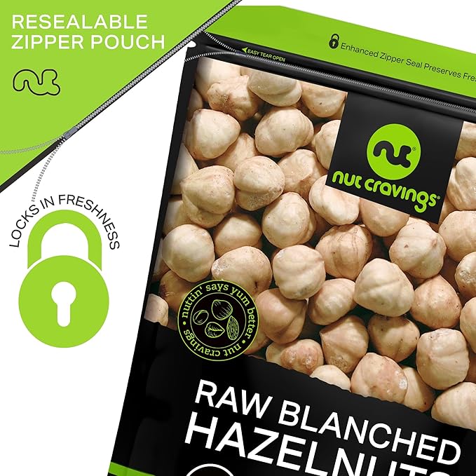 NUT CRAVINGS - Raw Blanched Hazelnuts Filberts - Unsalted, Shelled, (48oz - 3 LB) Bulk Nuts Packed