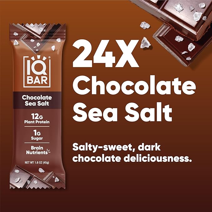 IQBAR Brain and Body Plant Protein Bars - Chocolate Sea Salt - 24-Count Low Carb - Gluten Free