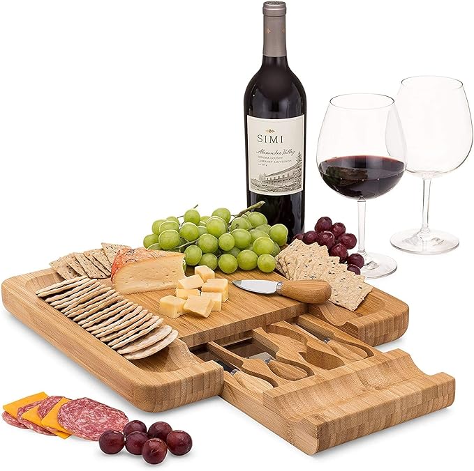 Charcuterie Board Gift Set, Bamboo Cheese Board With Cutlery, Includes Stainless Steel Serving