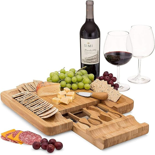 Charcuterie Board Gift Set, Bamboo Cheese Board With Cutlery, Includes Stainless Steel Serving