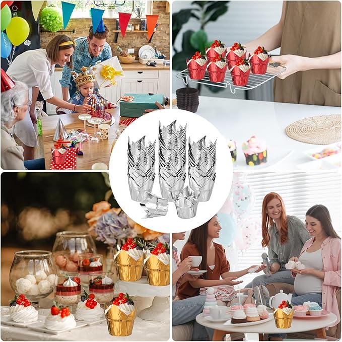 uxcell 100 Pcs Tulip Cupcake Liners, Muffins Liners Aluminum Foil Cupcake Wrappers Baking Cups