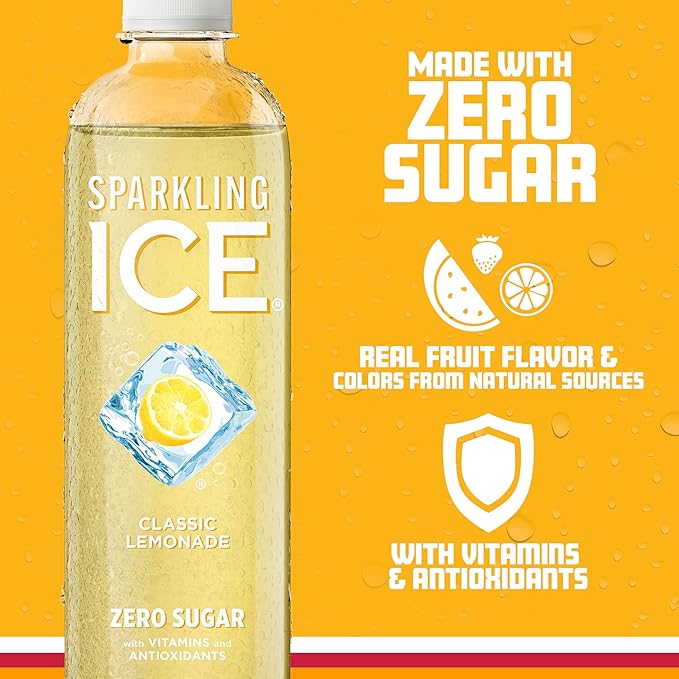 Sparkling Ice, Classic Lemonade Sparkling Water, Zero Sugar Flavored Water, with Vitamins and