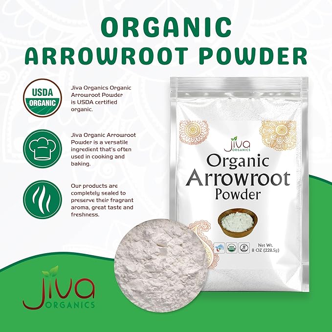 Jiva Organics Organic Arrowroot Flour (Powder) 8 Ounce Bag - Raw, Non-GMO, Gluten Free