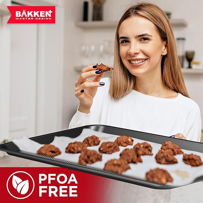 BAKKEN Kitchen Baking Pans - Nonstick Gray Coating, 13.58’’ × 9.65’’ Commercial Grade Carbon Steel