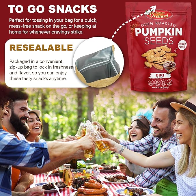PREMIUM ORCHARD Flavored Pumpkin Seeds Oven Roasted | BBQ | High Protein Snacks for Kids and Adults