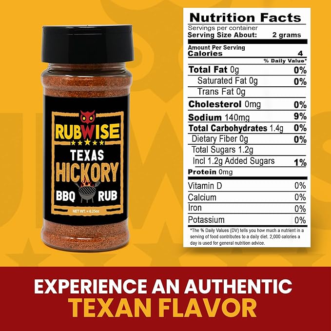 RubWise Texas Style BBQ Hickory Rub (No MSG) | Meat Seasonings & Dry Rubs for Smoking and Grilling