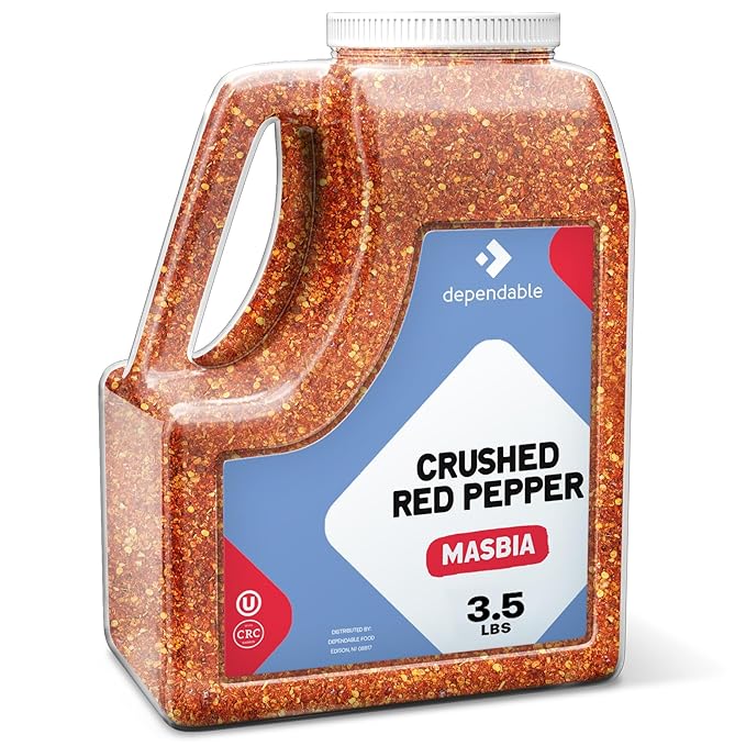 Dependable Food Crushed Red Pepper Flakes - 3.5 Lb. Container - Bulk Size - Kosher Spice Seasoning