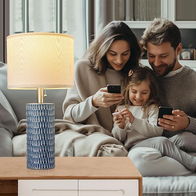 Table Lamps for Living Room Set of 2, Ceramic Table Lamps for Bedroom, 20" Modern Lamps for Night