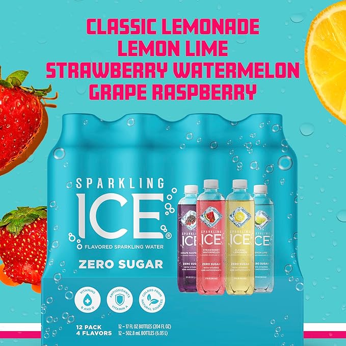 Sparkling Ice Blue Variety Pack, Zero Sugar Sparkling Water, with Vitamins and Antioxidants, 17 fl